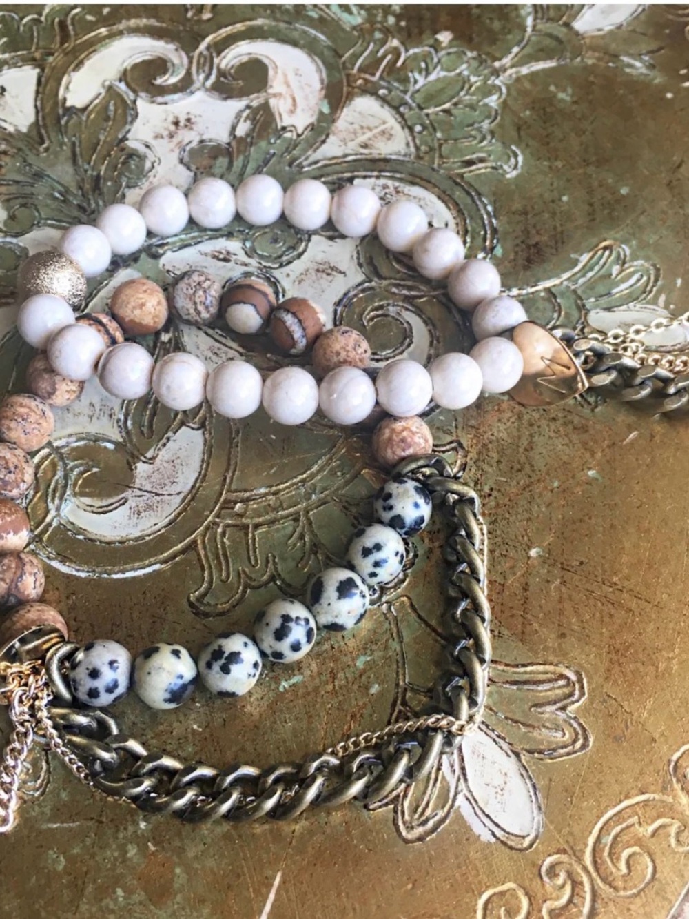 THE LACE PROJECT Multi-Strand Beaded and Chain Bracelet Set